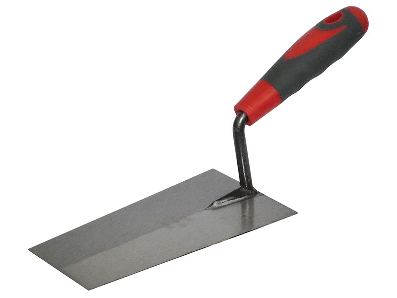 A Faithfull bucket trowel with a rounded rectangular blade and a polymer handle, for scooping and spreading render and mortar.