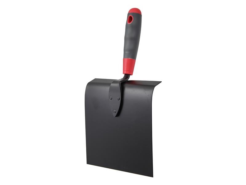 A Faithfull trowel with a polished steel blade and an ergonomic handle, for applying and finishing mortar, plaster, and adhesive.