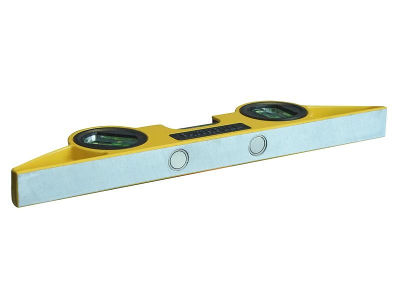 A Faithfull 24cm spirit level with an extruded aluminium body and accurate vials, for checking horizontal and vertical alignment.