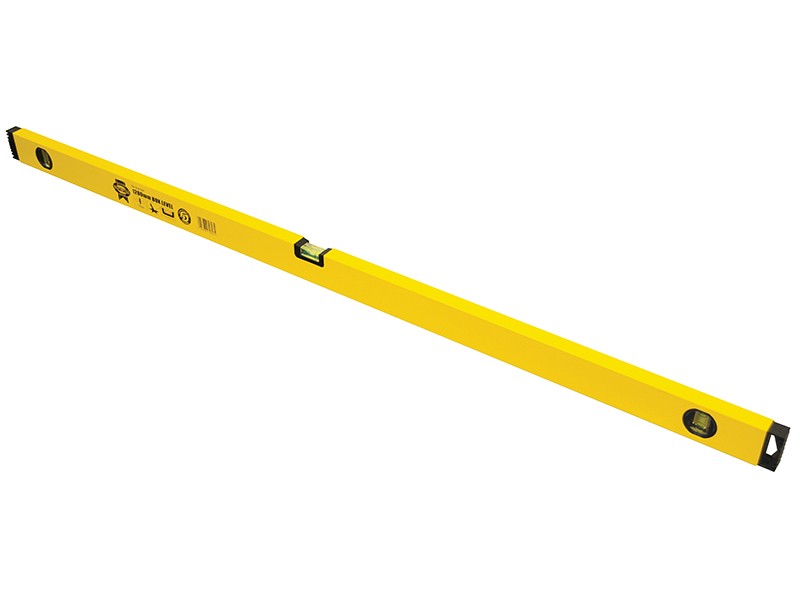 A Faithfull 120cm box-section spirit level with 3 vials, with a milled-edge aluminium body and shock-resistant end caps, for checking accurate levels on site.