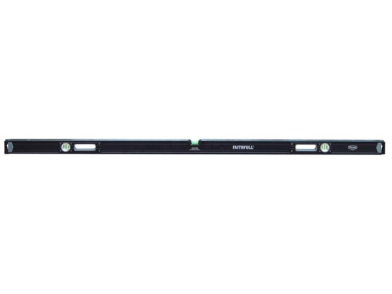 A Faithfull 180cm spirit level with an extruded aluminium body and accurate vials, for checking horizontal and vertical alignment.