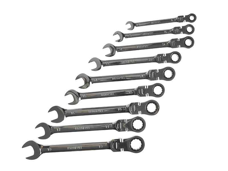 Faithfull FAISPARAT9S Ratchet Combination Spanner Flex Head Set, 9 Piece