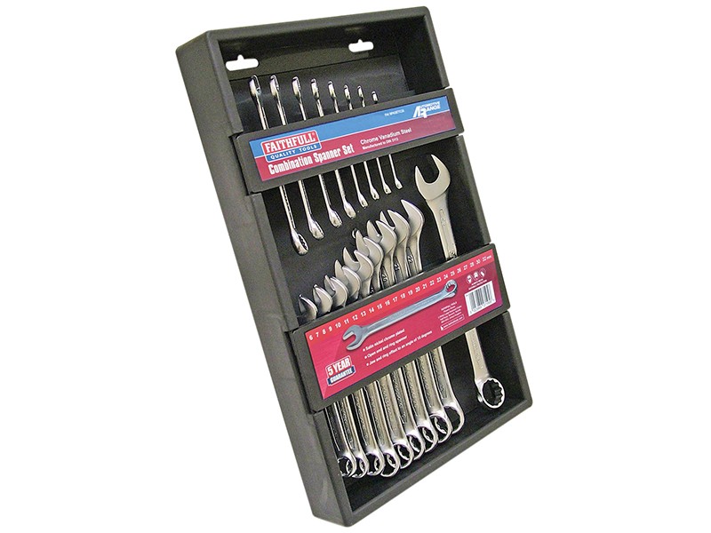 Faithfull FAISPASETC18 Chrome Vanadium Combination Spanner Set, 18 Piece