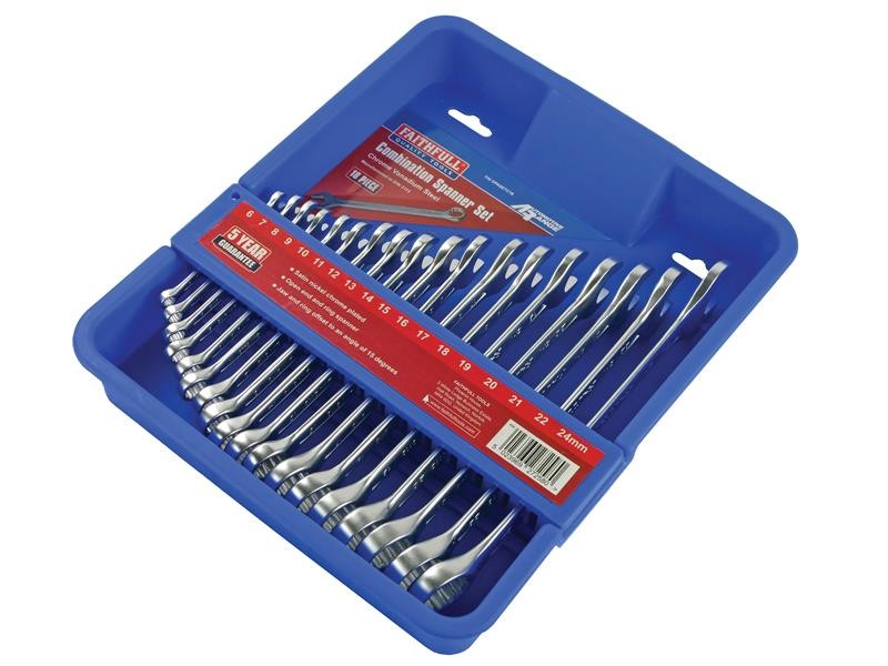 A Faithfull combination spanner with an open-ended jaw at one end and a ring spanner at the other, in chrome vanadium steel.