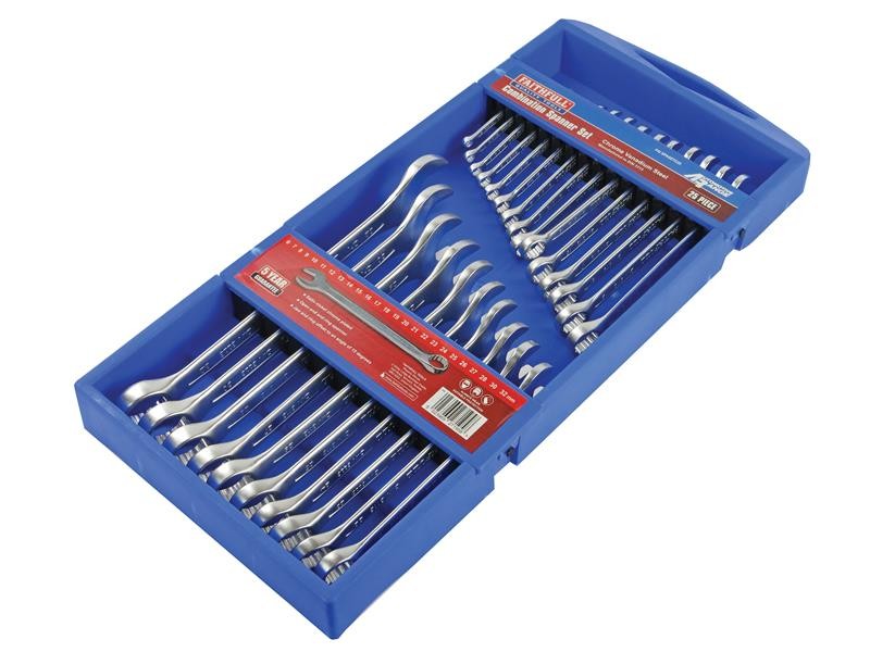 A Faithfull spanner or wrench in chrome vanadium steel, for tightening and loosening nuts and bolts.