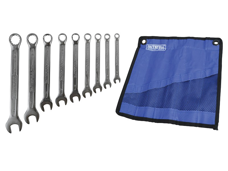 Faithfull FAISPASETC9R Combination Spanner Set with Roll, 9 Piece