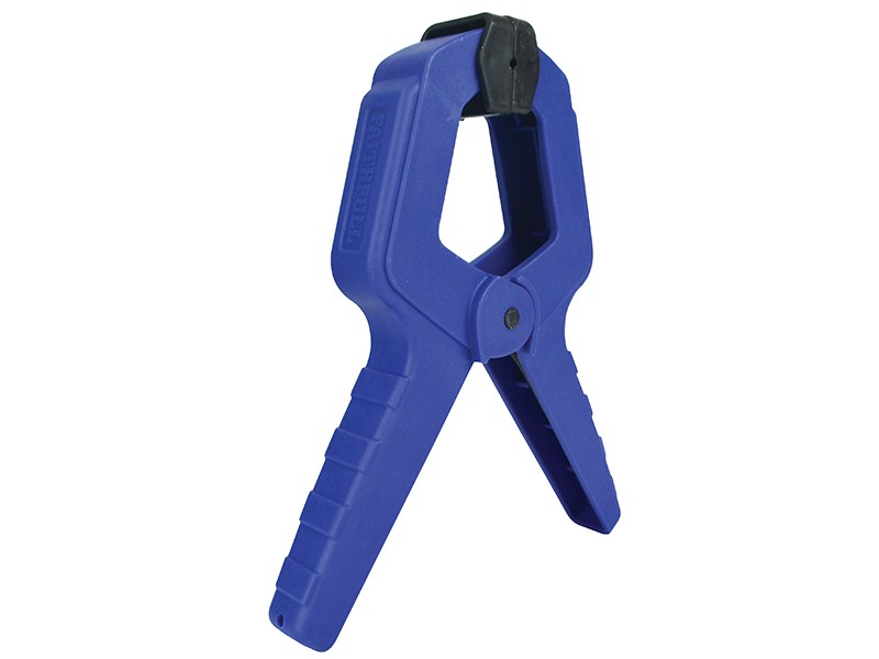 A spring clamp with a plastic or steel body and non-slip pads, for quickly holding lightweight assemblies and sheets.