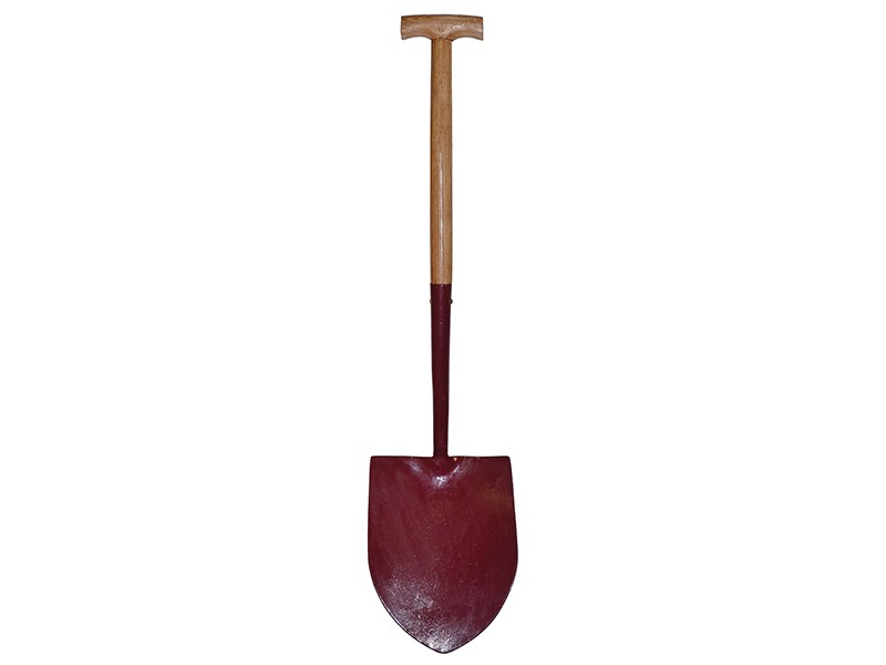 A Faithfull short-handled rounded-bladed spade with a steel blade and a wooden or fibreglass shaft, for general digging work.