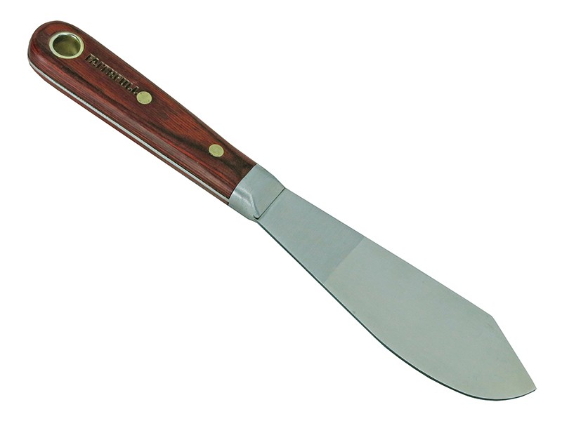 A 38mm flexible filling knife with a thin steel blade and a painted wooden or plastic handle, for applying and smoothing filler and caulk.