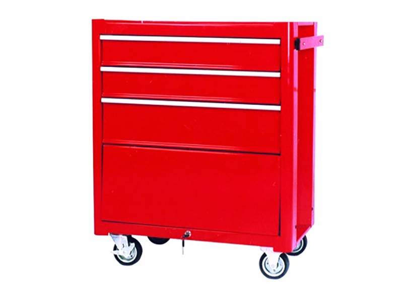 A steel Faithfull steel tool chest with multiple drawers, a locking lid, and rubber-lined interior, for organising and storing hand tools.