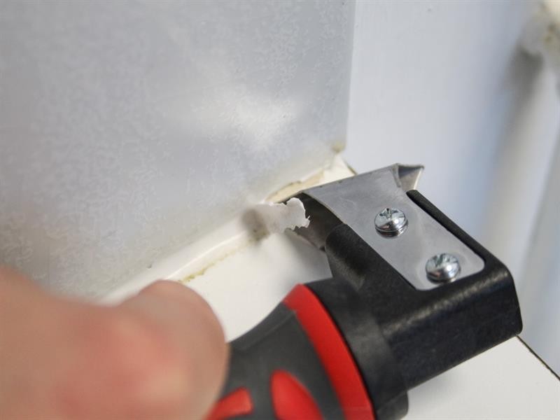 A  cartridge of Faithfull white silicone sealant with a flexible cured finish, for sealing joints around kitchens, bathrooms, and windows.