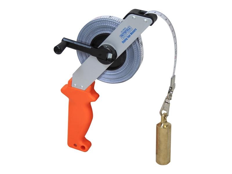 A Faithfull 30m retractable tape measure with a blade, a rubberised case, and a belt clip, for general site measurement.