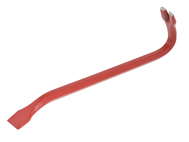 A hardened steel crowbar with a curved prying end and a pointed chisel tip, designed for levering, prying, and demolition work.