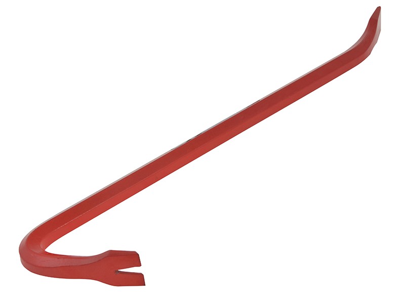 A hardened steel crowbar with a curved prying end and a pointed chisel tip, designed for levering, prying, and demolition work.