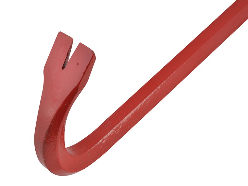 A hardened steel crowbar with a curved prying end and a pointed chisel tip, designed for levering, prying, and demolition work.