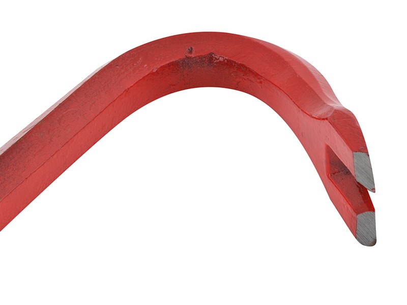 A hardened steel crowbar with a curved prying end and a pointed chisel tip, designed for levering, prying, and demolition work.