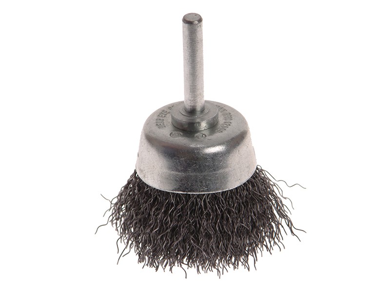 A wire brush with steel or brass bristle rows in a wooden or plastic handle, for removing rust, scale, and surface contaminants from metal.
