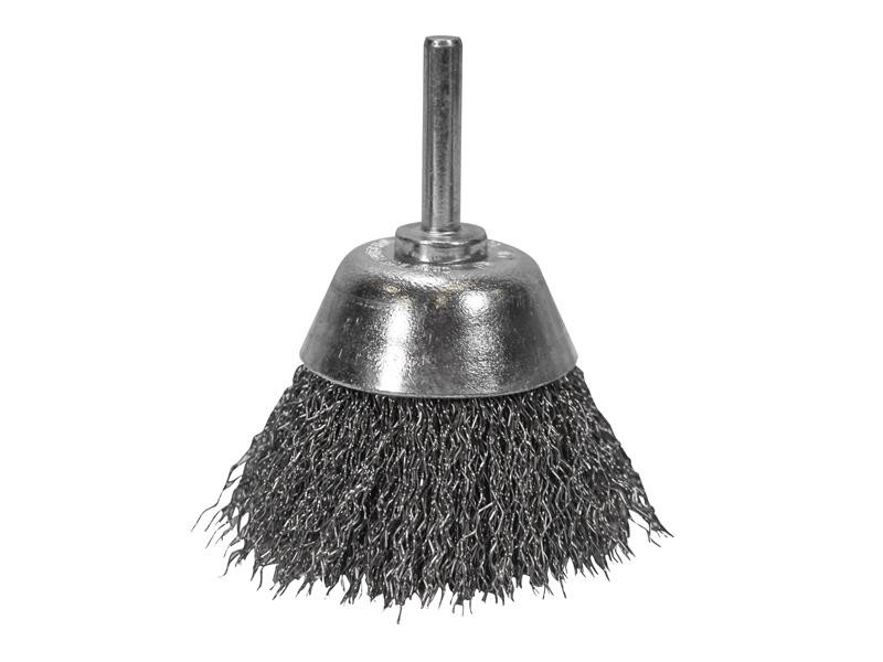 A wire brush with steel or brass bristle rows in a wooden or plastic handle, for removing rust, scale, and surface contaminants from metal.