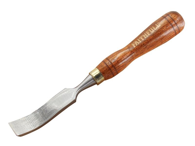 A hardened steel chisel with a bevelled cutting edge and a square-section body, for cutting stone, brick, or timber.