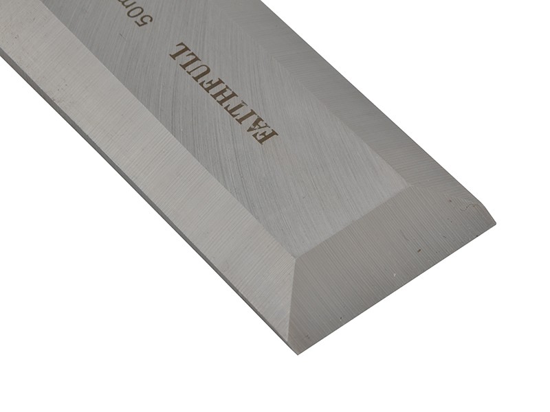 A bevel-edge wood chisel with a hardened steel blade and a polymer or wooden handle, for paring and chopping joints in timber.