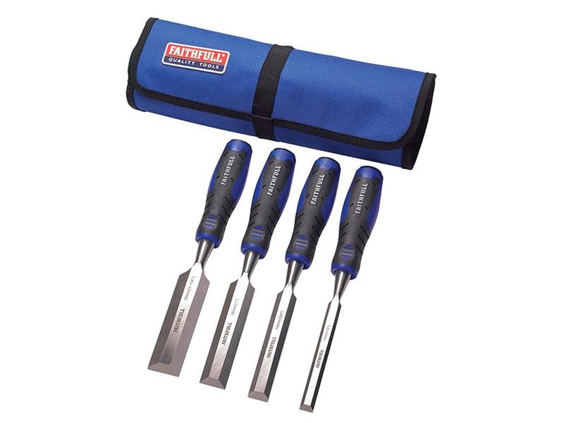 A hardened steel chisel with a bevelled cutting edge and a square-section body, for cutting stone, brick, or timber.
