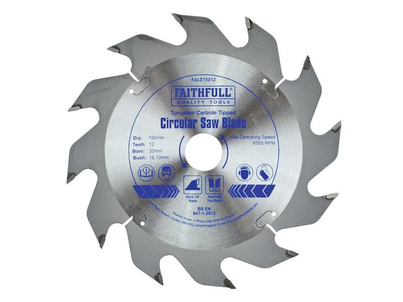 A Faithfull cordless circular saw with a motor, an adjustable bevel plate, and a blade guard, for ripping and cross-cutting timber.