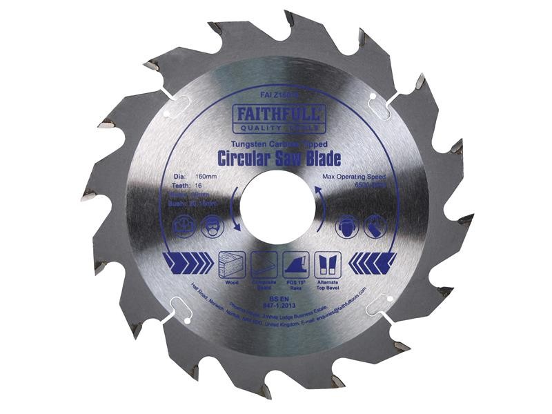 A Faithfull cordless circular saw with a motor, an adjustable bevel plate, and a blade guard, for ripping and cross-cutting timber.