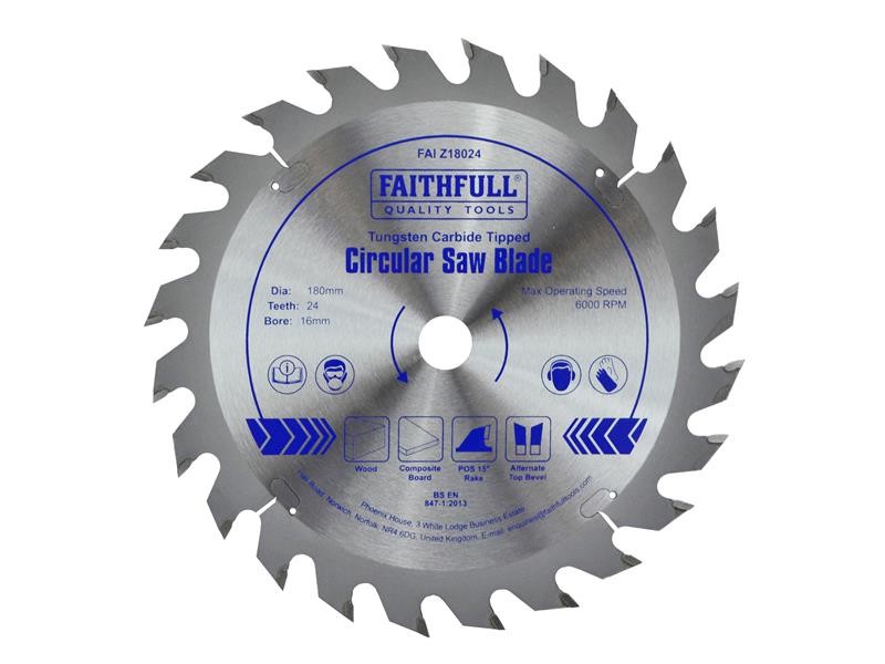 A Faithfull cordless circular saw with a motor, an adjustable bevel plate, and a blade guard, for ripping and cross-cutting timber.