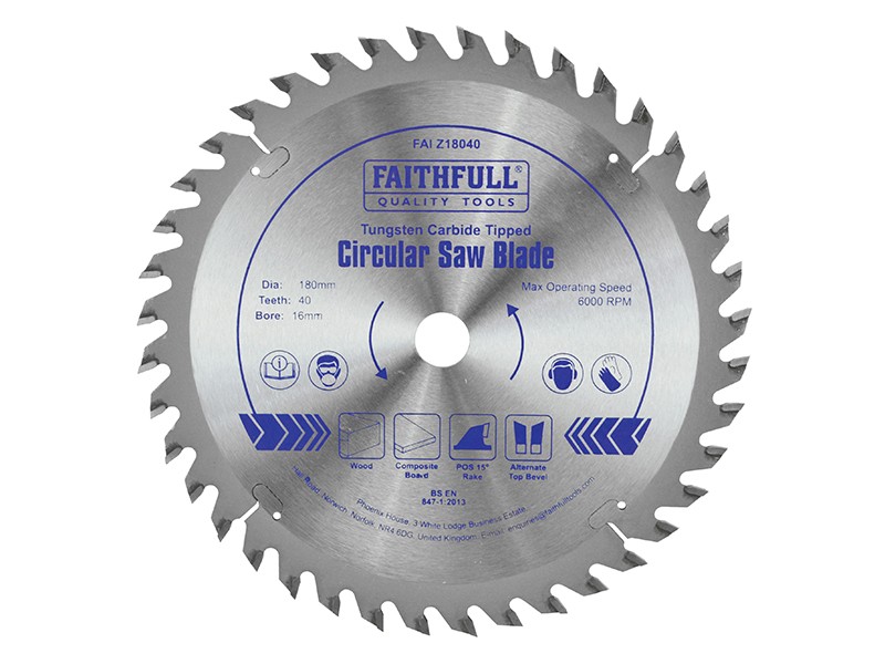 A Faithfull cordless circular saw with a motor, an adjustable bevel plate, and a blade guard, for ripping and cross-cutting timber.
