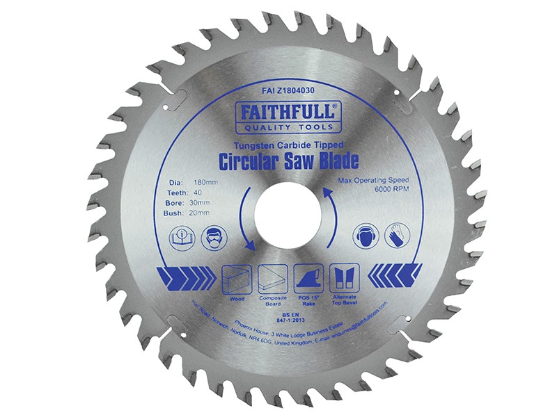 A Faithfull cordless circular saw with a motor, an adjustable bevel plate, and a blade guard, for ripping and cross-cutting timber.