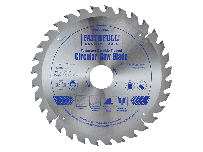 A Faithfull cordless circular saw with a motor, an adjustable bevel plate, and a blade guard, for ripping and cross-cutting timber.