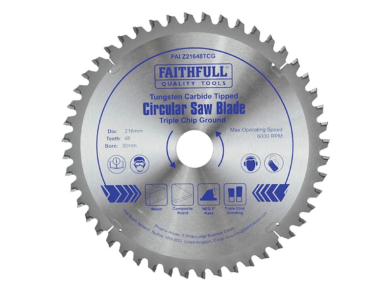 A Faithfull cordless circular saw with a motor, an adjustable bevel plate, and a blade guard, for ripping and cross-cutting timber.