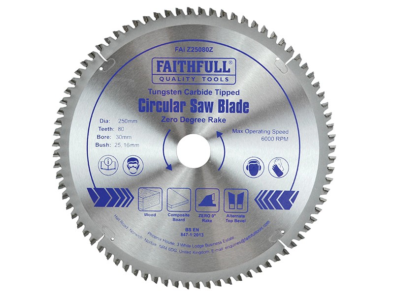 A Faithfull cordless circular saw with a motor, an adjustable bevel plate, and a blade guard, for ripping and cross-cutting timber.