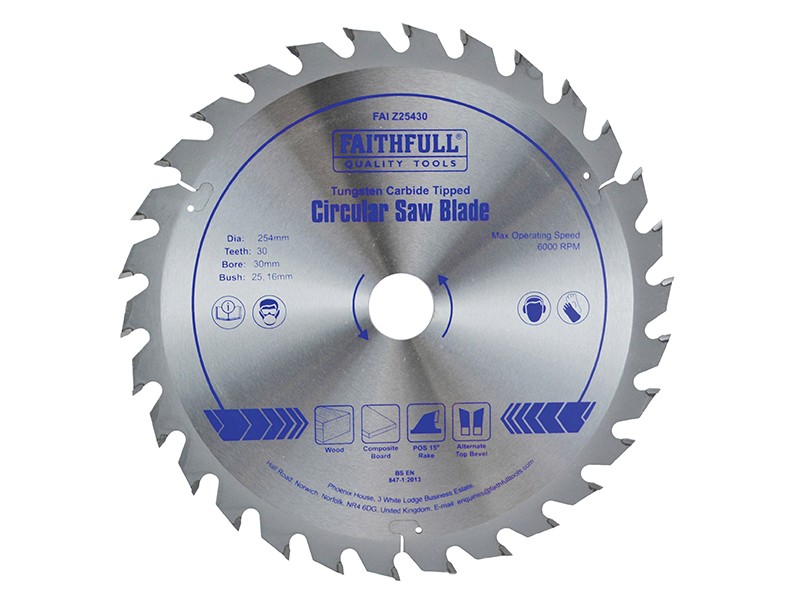 A Faithfull cordless circular saw with a motor, an adjustable bevel plate, and a blade guard, for ripping and cross-cutting timber.