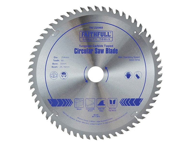 A Faithfull cordless circular saw with a motor, an adjustable bevel plate, and a blade guard, for ripping and cross-cutting timber.