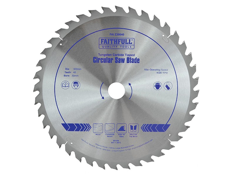 A Faithfull cordless circular saw with a motor, an adjustable bevel plate, and a blade guard, for ripping and cross-cutting timber.