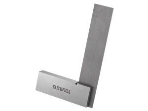 A precision steel try square with a hardened blade and a machined stock, used for checking and marking right angles in woodworking and metalwork.