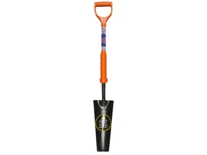 A Faithfull short-handled square-bladed spade with a steel blade and a wooden or fibreglass shaft, for general digging work.