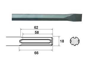A hardened steel SDS demolition chisel with a wide flat blade, designed for use with SDS rotary hammers to break out tiles, mortar, and concrete.