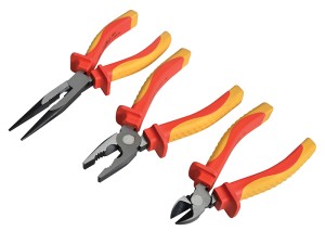 A pair of Faithfull pliers with hardened steel jaws and insulated handles, for gripping and bending work.