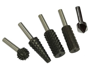 A Faithfull needle file with a hardened steel abrasive surface and a turned wooden or synthetic handle, for shaping and deburring metal.