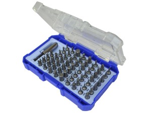 A set of 61 Faithfull screwdrivers with colour-coded handles covering a range of flathead and Phillips sizes.,