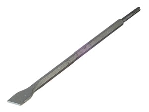 A hardened steel SDS demolition chisel with a wide flat blade, designed for use with SDS rotary hammers to break out tiles, mortar, and concrete.