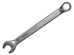 A Faithfull combination spanner with an open-ended jaw at one end and a ring spanner at the other, in chrome vanadium steel.