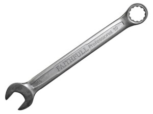 A Faithfull combination spanner with an open-ended jaw at one end and a ring spanner at the other, in chrome vanadium steel.