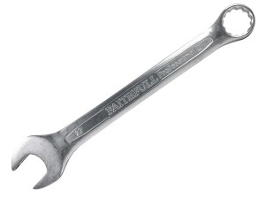 A Faithfull combination spanner with an open-ended jaw at one end and a ring spanner at the other, in chrome vanadium steel.