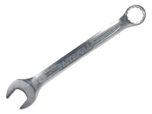 A Faithfull combination spanner with an open-ended jaw at one end and a ring spanner at the other, in chrome vanadium steel.