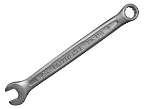 A Faithfull combination spanner with an open-ended jaw at one end and a ring spanner at the other, in chrome vanadium steel.