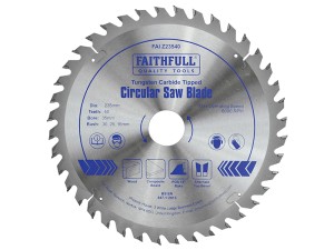 A Faithfull cordless circular saw with a motor, an adjustable bevel plate, and a blade guard, for ripping and cross-cutting timber.