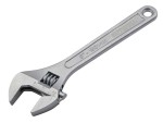 A Faithfull adjustable spanner with a smooth-jaw jaw opening controlled by a worm-gear wheel, suitable for a range of nut sizes.